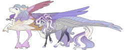 Size: 3700x1500 | Tagged: safe, artist:uunicornicc, imported from derpibooru, oc, oc only, pegasus, pony, cloven hooves, colored wings, duo, female, jewelry, large wings, mare, necklace, simple background, transparent background, unshorn fetlocks, wings