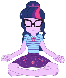 Size: 8096x9545 | Tagged: safe, artist:chrismc373, imported from derpibooru, sci-twi, twilight sparkle, human, equestria girls, barefoot, feet, female, lotus position, meditating, simple background, solo, transparent background