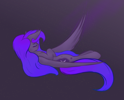 Size: 2480x2000 | Tagged: safe, artist:lu.de, imported from derpibooru, princess luna, alicorn, pony, eyes closed, sleeping, solo, spread wings, wings