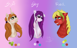 Size: 4000x2500 | Tagged: safe, artist:loopina, imported from derpibooru, oc, oc:red pleasure, oc:shy amethyst, oc:suzie bonbon, pegasus, unicorn, female, male