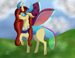 Size: 3878x3000 | Tagged: safe, artist:loopina, imported from derpibooru, oc, oc:miosha, changedling, changeling, dragonfly, insect, female