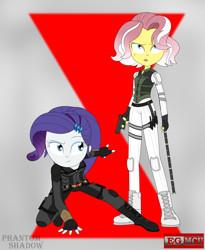 Size: 3600x4400 | Tagged: safe, artist:phantomshadow051, imported from derpibooru, rarity, vignette valencia, black widow, human, spider, equestria girls, crossover, duo, female, marvel, marvel cinematic universe, natasha romanoff, yelena belova