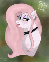 Size: 2503x3185 | Tagged: safe, artist:loopina, imported from derpibooru, oc, oc:crystal rose, earth pony, pony, bust, collar, female, sexy, tongue out