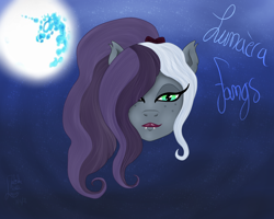 Size: 5000x4000 | Tagged: safe, artist:loopina, imported from derpibooru, oc, oc only, oc:lunaera fangs, bat pony, female, lipstick, mare in the moon, moon, solo