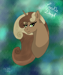 Size: 2417x2890 | Tagged: safe, imported from derpibooru, oc, oc only, oc:cookie dough, pony, unicorn, bust, female, gift art, horn, mare, solo