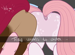 Size: 3129x2301 | Tagged: safe, artist:loopina, imported from derpibooru, oc, oc:crystal rose, oc:heart struck, oc:strawberry sand, earth pony, pegasus, saddle arabian, big plot, butt, car interior, couple, female, he wants to order, humor, male, meme, plot, selfie