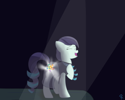 Size: 2500x2000 | Tagged: safe, artist:reinbou, imported from derpibooru, coloratura, earth pony, pony, the mane attraction, clothes, cutie mark, female, glowing cutie mark, light, mare, open mouth, rara, simple background, singing, smiling, solo