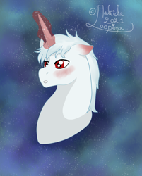 Size: 2618x3251 | Tagged: safe, artist:loopina, imported from derpibooru, oc, oc:winter ruby, unicorn, blushing, commission, magic, magic aura, male