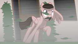 Size: 2203x1233 | Tagged: safe, artist:equestriaexploration, imported from derpibooru, pegasus, pony, david paulides, facial hair, leaves, male, moustache, ponified, solo, stallion, storm, wind