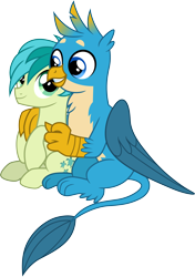 Size: 3000x4271 | Tagged: safe, artist:cloudyglow, imported from derpibooru, gallus, sandbar, griffon, pony, a rockhoof and a hard place, cute, daaaaaaaaaaaw, duo, duo male, gallabetes, male, sandabetes, simple background, teenager, transparent background, vector