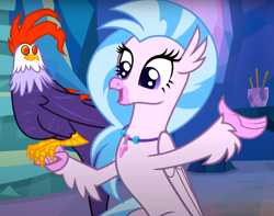 Size: 992x783 | Tagged: safe, imported from derpibooru, screencap, edith (cockatrice), silverstream, classical hippogriff, cockatrice, hippogriff, student counsel, cropped, cute, diastreamies, female, jewelry, necklace, treehouse of harmony