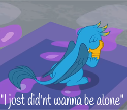 Size: 568x494 | Tagged: safe, edit, edited screencap, editor:wonderwolf51, imported from derpibooru, screencap, gallus, griffon, the hearth's warming club, amphibia, male, quote, reference, sad, solo