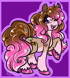 Size: 1149x1280 | Tagged: safe, artist:xizana, imported from derpibooru, pinkie pie, pony, blushing, eye clipping through hair, furry to pony, open mouth, open smile, raised hoof, smiling, solo, transformation, unshorn fetlocks