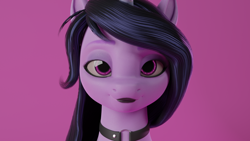 Size: 1920x1080 | Tagged: artist needed, safe, imported from derpibooru, izzy moonbow, pony, unicorn, 3d, 3d model, alternate hair color, alternate hairstyle, black mane, choker, eyebrows, eyeliner, female, g5, goth, goth izzy, lipstick, makeup, mare, solo, unshorn fetlocks