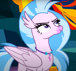 Size: 819x771 | Tagged: safe, imported from derpibooru, screencap, silverstream, classical hippogriff, hippogriff, uprooted, cropped, female, jewelry, looking up, necklace, silverstream is not amused, solo, unamused