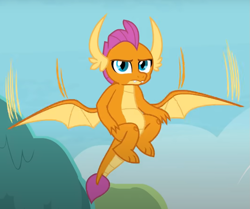 Size: 881x736 | Tagged: safe, imported from derpibooru, screencap, smolder, dragon, non-compete clause, cropped, dragoness, female, flying, looking at you, smolder is not amused, solo, spread wings, unamused, wings