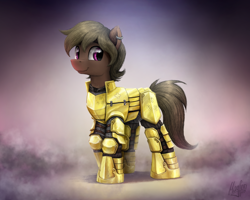 Size: 3300x2639 | Tagged: safe, artist:magfen, imported from derpibooru, oc, oc only, earth pony, pony, fanfic:rekindled embers, armor, armored pony, commission, fluttershy's cutie mark, gold, knight, solo