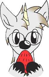 Size: 647x1011 | Tagged: safe, artist:emc-blingds, imported from derpibooru, oc, oc only, pony, unicorn, food, glasses, horn, simple background, solo, strawberry, transparent background, unicorn oc, unshorn fetlocks