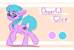 Size: 2492x1676 | Tagged: safe, artist:kittytitikitty, imported from derpibooru, oc, oc only, oc:cheerful glee, pony, unicorn, braid, design, glasses, horn, solo, unicorn oc