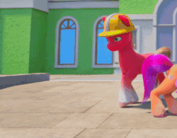 Size: 363x283 | Tagged: safe, imported from derpibooru, screencap, sprout cloverleaf, earth pony, pony, spoiler:my little pony: make your mark chapter 2, spoiler:myms01e02, animated, clothes, g5, growing pains, hard hat, hat, male, my little pony: make your mark, my little pony: make your mark chapter 2, stallion, walking