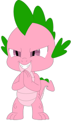 Size: 1171x2002 | Tagged: safe, artist:ponygamer2020, artist:porygon2z, edit, editor:ponygamer2020, imported from derpibooru, spike, spike (g1), dragon, anniversary, evil, evil grin, evil laugh, evil spike, g1, g1 to g4, g4, generation leap, grin, hands together, happy birthday mlp:fim, laughing, male, mlp fim's twelfth anniversary, recolor, simple background, smiling, solo, transparent background, vector