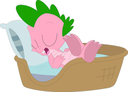 Size: 3567x2575 | Tagged: safe, artist:ponygamer2020, artist:porygon2z, edit, editor:ponygamer2020, imported from derpibooru, spike, spike (g1), dragon, anniversary, bed, blanket, cute, eyes closed, feet, g1, g1 to g4, g4, generation leap, happy birthday mlp:fim, male, mlp fim's twelfth anniversary, open mouth, recolor, simple background, sleeping, snoring, solo, spikabetes, transparent background, underfoot, vector