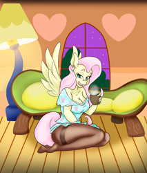 Size: 1280x1500 | Tagged: safe, artist:furryfantan, imported from derpibooru, fluttershy, anthro, pegasus, clothes, legs, pantyhose, sitting, smiling, solo, wings