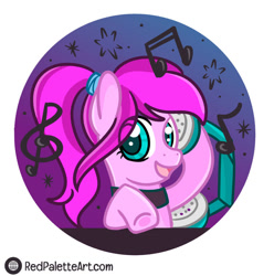 Size: 891x897 | Tagged: safe, artist:redpalette, imported from derpibooru, oc, oc:violet ray, earth pony, choker, earth pony oc, headphones, music, profile, smiling