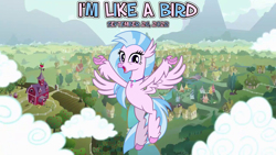 Size: 2063x1161 | Tagged: safe, artist:cheezedoodle96, artist:not-yet-a-brony, imported from derpibooru, silverstream, hippogriff, 2022, flying, lyrics in the description, ponyville, september, song reference, youtube link in the description
