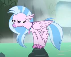Size: 782x628 | Tagged: safe, imported from derpibooru, screencap, silverstream, classical hippogriff, hippogriff, what lies beneath, behaving like a bird, cropped, female, jewelry, necklace, silverstream is not amused, solo, unamused