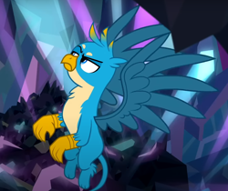 Size: 908x761 | Tagged: safe, imported from derpibooru, screencap, gallus, griffon, what lies beneath, cropped, gallus is not amused, male, solo, spread wings, unamused, wings