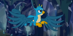 Size: 958x475 | Tagged: safe, imported from derpibooru, screencap, gallus, griffon, what lies beneath, cropped, flying, male, solo, spread wings, wings