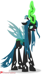 Size: 3000x5241 | Tagged: safe, artist:frownfactory, imported from derpibooru, queen chrysalis, changeling, changeling queen, cheeselegs, crown, female, glowing, glowing horn, horn, jewelry, magic, mare, regalia, simple background, solo, transparent background, vector, wings