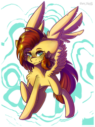 Size: 1500x2000 | Tagged: safe, artist:yuris, imported from derpibooru, oc, oc only, oc:yuris, pegasus, pony, abstract background, cute, ears back, pegasus oc, simple background, smiling, solo