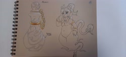 Size: 4000x1800 | Tagged: safe, artist:tai kai, imported from derpibooru, oc, genie, genie pony, kirin, bottle, bracelet, ear piercing, earring, female, gold, high res, jewelry, kirin oc, pencil drawing, piercing, reference sheet, solo, traditional art