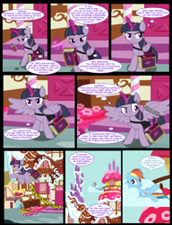 Size: 1042x1358 | Tagged: safe, artist:dendoctor, imported from derpibooru, mean twilight sparkle, rainbow dash, twilight sparkle, alicorn, pegasus, pony, comic:clone.., alternate universe, book, clone, comic, female, friendship journal, g4, glowing, glowing horn, horn, magic, mare, ponyville, sugarcube corner, telekinesis, twilight sparkle (alicorn)