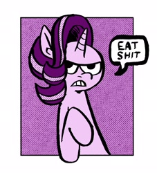 Size: 1863x2048 | Tagged: safe, artist:horsewizardart, imported from derpibooru, starlight glimmer, pony, unicorn, angry, dialogue, eat shit, female, frown, looking at you, mare, solo, speech bubble, vulgar