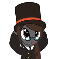 Size: 3338x3198 | Tagged: safe, artist:mrvector, imported from derpibooru, oc, oc:sonata, pony, elements of justice, female, hat, mare, professor layton, simple background, solo, starry eyes, transparent background, turnabout storm, vector, wingding eyes