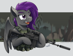 Size: 1920x1482 | Tagged: safe, artist:buckweiser, imported from derpibooru, oc, oc only, oc:fritzy, pegasus, pony, ak-308, ak-47, assault rifle, commission, female, gun, jungle, mare, rifle, weapon, wings, ych result, your character here
