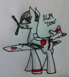 Size: 1728x1936 | Tagged: artist needed, safe, imported from derpibooru, oc, oc only, original species, plane pony, a6m zero, a6m2 zero, butt, cute, female, gray eyes, japanese, looking at you, mare, marker drawing, ocbetes, plane, plot, propeller, roundel, smiling, solo, spread wings, text, traditional art, walking, wings