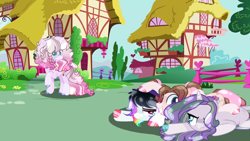 Size: 4096x2304 | Tagged: safe, artist:harmonysynthetic, artist:ifoxbases, artist:starllly, imported from derpibooru, oc, oc only, oc:cherry cake, oc:rainbow colored tulip, oc:ruby trust, oc:yaomy violin, dracony, earth pony, hybrid, pegasus, pony, unicorn, base used, female, interspecies offspring, magical lesbian spawn, mare, offspring, parent:cheese sandwich, parent:pinkie pie, parent:rainbow dash, parent:rarity, parent:soarin', parent:spike, parent:sunset shimmer, parent:twilight sparkle, parents:cheesepie, parents:soarindash, parents:sparity, parents:sunsetsparkle