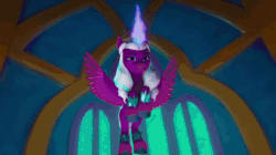 Size: 720x404 | Tagged: safe, imported from derpibooru, screencap, opaline arcana, alicorn, pony, unicorn, spoiler:g5, spoiler:my little pony: make your mark, spoiler:my little pony: make your mark chapter 2, spoiler:myms01e08, absurd file size, absurd gif size, animated, duo, duo female, evil laugh, eyes closed, female, fire, g5, gif, glowing, glowing wings, have you seen this dragon?, laughing, mare, misty brightdawn, my little pony: make your mark, my little pony: make your mark chapter 2, power, scared, spread wings, wings, yes, youtube link