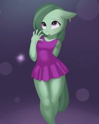 Size: 1600x2000 | Tagged: safe, artist:foxyara, imported from derpibooru, marble pie, anthro, earth pony, clothes, dress, ear piercing, earring, female, floppy ears, jewelry, piercing, solo