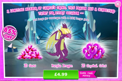 Size: 1953x1300 | Tagged: safe, imported from derpibooru, dragon, advertisement, background dragon, claws, costs real money, covered eyes, english, gameloft, gem, male, my little pony: magic princess, numbers, official, partially open wings, sale, solo, solo focus, spear (g4), tail, teenaged dragon, text, wings