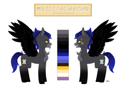Size: 3000x2067 | Tagged: safe, artist:melodytheartpony, imported from derpibooru, oc, oc:parasite, oc:the unknown parasite, pegasus, feral, futa, hourglass, intersex, markings, odd pupils, parasite, reference sheet, signature, simple background, stars, white background