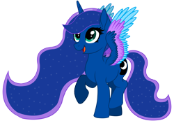 Size: 11558x8000 | Tagged: safe, artist:laszlvfx, artist:starshade, imported from derpibooru, princess luna, alicorn, pony, absurd resolution, base used, colored wings, female, mare, multicolored wings, open mouth, raised hoof, simple background, solo, transparent background, wings