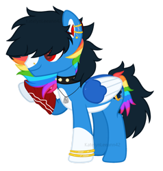 Size: 1280x1344 | Tagged: safe, artist:katelynleeann42, imported from derpibooru, oc, oc only, pegasus, pony, base used, choker, colored wings, male, simple background, solo, spiked choker, stallion, transparent background, two toned wings, wings