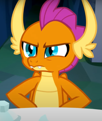 Size: 609x724 | Tagged: safe, imported from derpibooru, screencap, smolder, dragon, what lies beneath, cropped, dragoness, female, hand on hip, smolder is not amused, solo, unamused