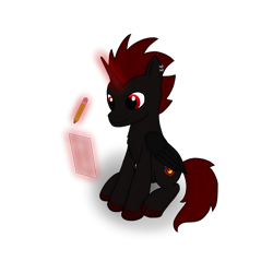 Size: 3000x3000 | Tagged: safe, artist:starfire dream, imported from derpibooru, oc, oc only, alicorn, alicorn oc, horn, male, paper, pencil, red and black oc, red eyes, simple background, solo, transparent background, wings, writing