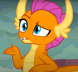 Size: 830x775 | Tagged: safe, imported from derpibooru, screencap, smolder, dragon, sweet and smoky, confused, cropped, dragoness, female, raised eyebrow, solo